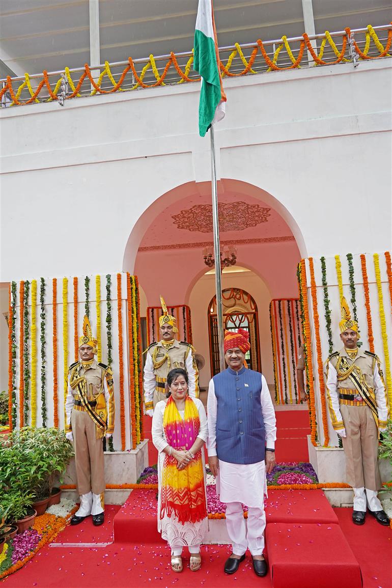 The Speaker, Lok Sabha, Shri Om Birla hoisting the National Flag at his residence in New Delhi on the occasion of 79th Independence Day on August 15, 2025.
