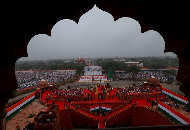 Glimpses of panoramic view on the occasion of 79th Independence Day celebrations at Red Fort, in Delhi on August 15, 2025.
