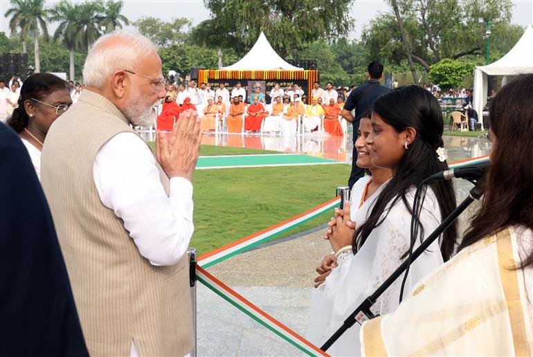 PM at the Samadhi of the former Prime Minister of India, Shri Atal Bihari Vajpayee on his death anniversary at Sadaiv Atal, in New Delhi on August 16, 2025.