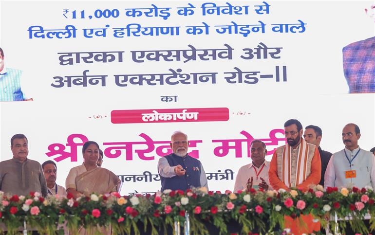 PM inaugurates two National Highway projects at Rohini, in Delhi on August 17, 2025.