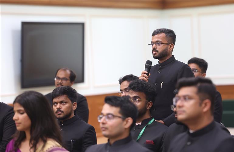 PM interaction with the Officer Trainees of the 2024 Batch of Indian Foreign Service (IFS) at his residence (7, Lok Kalyan Marg), in New Delhi on August 19, 2025.