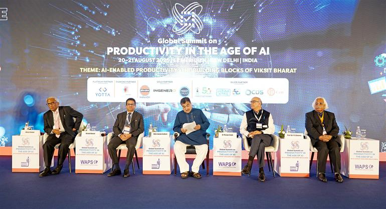 The Union Minister of Road Transport and Highways, Shri Nitin Gadkari attends the Global Summit on Productivity in the Age of AI (GSPAI-2025), in New Delhi on August 20, 2025.