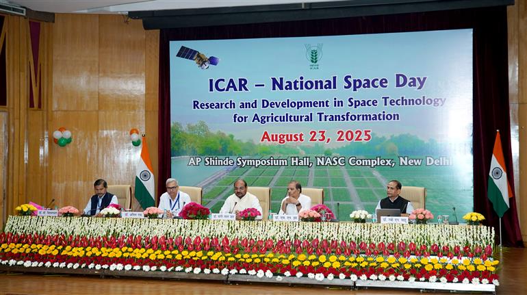The Union Minister of Agriculture & Farmers Welfare and Rural Development Shri Shivraj Singh Chouhan addressing at the National Space day Celebrations via video conferencing on August 23, 2025.