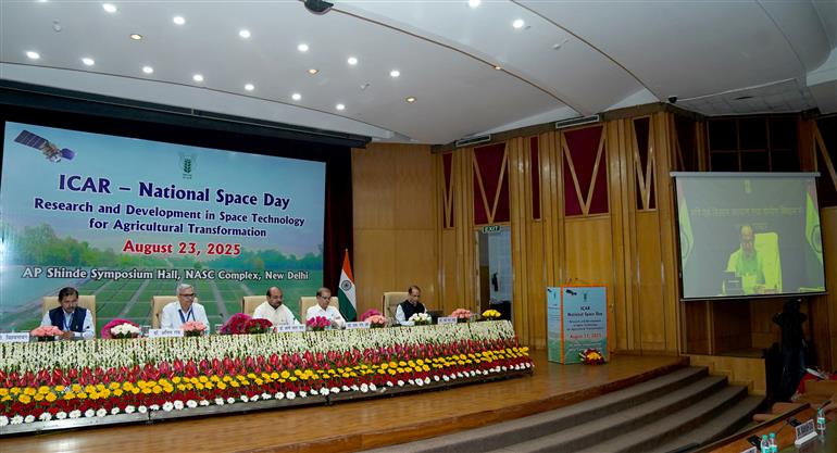 The Union Minister of Agriculture & Farmers Welfare and Rural Development Shri Shivraj Singh Chouhan addressing at the National Space day Celebrations via video conferencing on August 23, 2025.