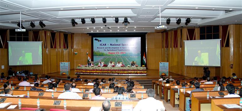The Union Minister of Agriculture & Farmers Welfare and Rural Development Shri Shivraj Singh Chouhan addressing at the National Space day Celebrations via video conferencing on August 23, 2025.