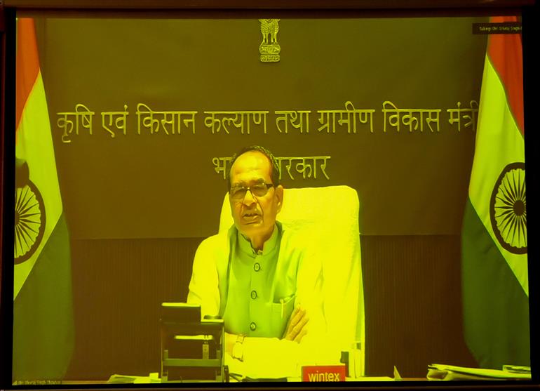 The Union Minister of Agriculture & Farmers Welfare and Rural Development Shri Shivraj Singh Chouhan addressing at the National Space day Celebrations via video conferencing on August 23, 2025.