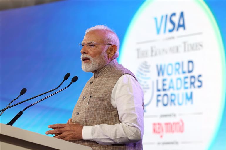 PM addressing at the Economic Times (ET) World Leaders Forum-2025, in New Delhi on August 23, 2025.