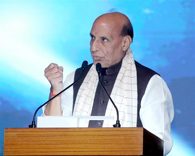 The Union Minister for Defence, Shri Rajnath Singh addressing the felicitation ceremony for Gaganyatris, in New Delhi on August 24, 2025.