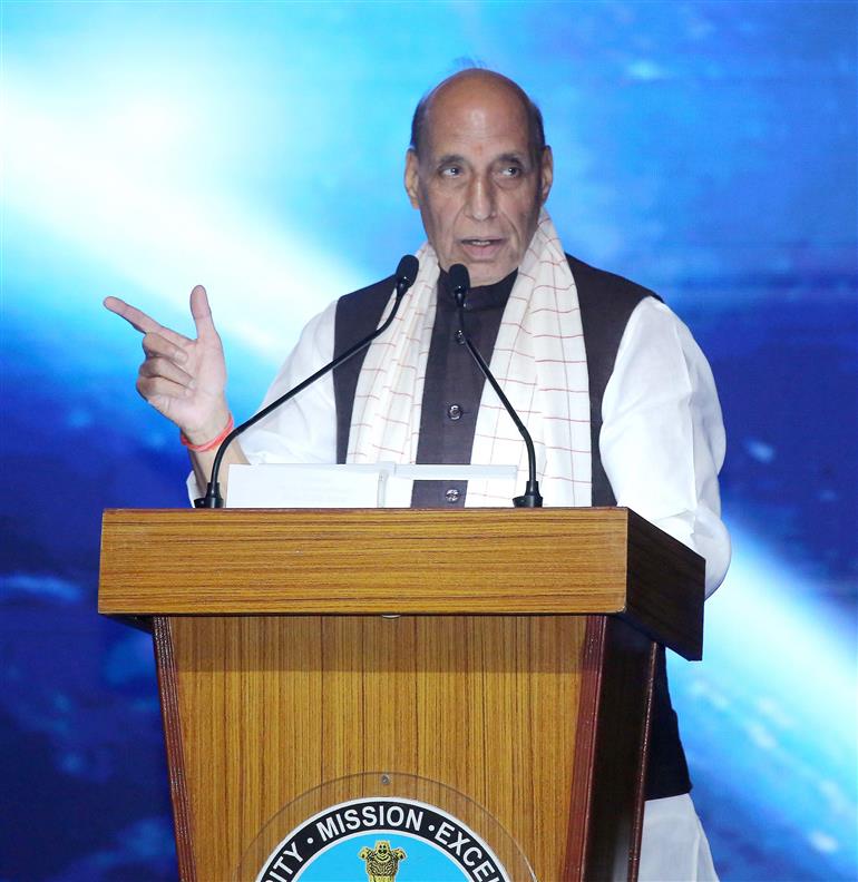 The Union Minister for Defence, Shri Rajnath Singh addressing the felicitation ceremony for Gaganyatris, in New Delhi on August 24, 2025.
