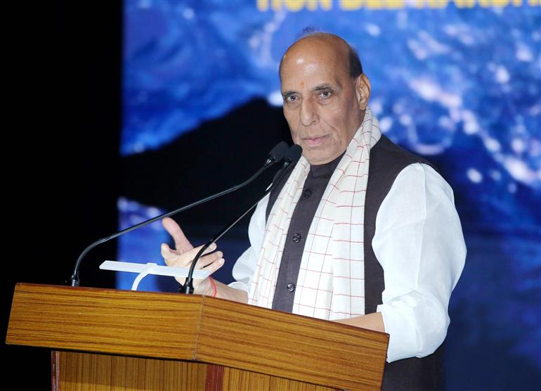The Union Minister for Defence, Shri Rajnath Singh addressing the felicitation ceremony for Gaganyatris, in New Delhi on August 24, 2025.