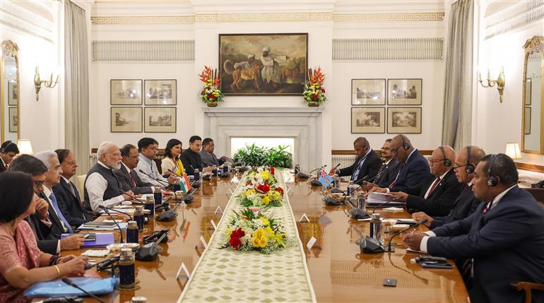 PM attends delegation level talks with the Prime Minister of Fiji, Mr. Sitiveni Ligamamada Rabuka at Hyderabad House, in New Delhi on August 25, 2025.