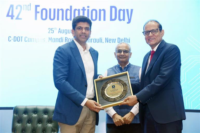 The Minister of State for Rural Development and Communications, Dr. Chandra Sekhar Pemmasani attends the 42nd foundation day of CDOT at C-DOT Campus, Mehrauli, in New Delhi on August 25, 2025.