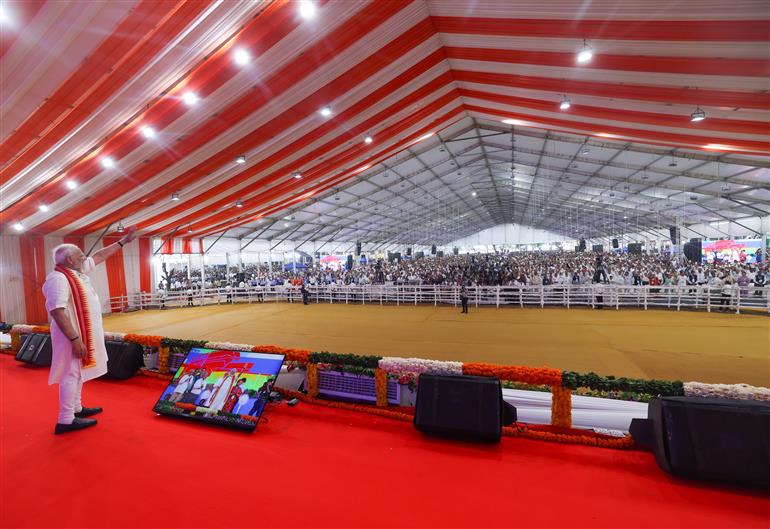 PM graced the public function on the sidelines of the foundation stone laying, inauguration and dedication of multiple development projects to the nation held at Khodaldham ground (Ahmedabad), in Gujarat on August 25, 2025.