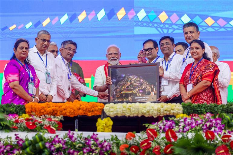 PM graced the public function on the sidelines of the foundation stone laying, inauguration and dedication of multiple development projects to the nation held at Khodaldham ground (Ahmedabad), in Gujarat on August 25, 2025.