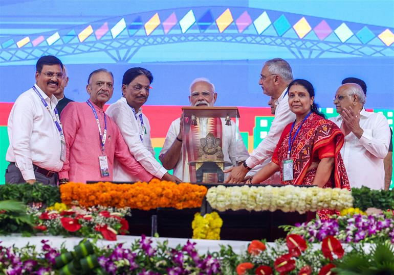 PM graced the public function on the sidelines of the foundation stone laying, inauguration and dedication of multiple development projects to the nation held at Khodaldham ground (Ahmedabad), in Gujarat on August 25, 2025.