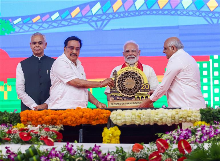 PM graced the public function on the sidelines of the foundation stone laying, inauguration and dedication of multiple development projects to the nation held at Khodaldham ground (Ahmedabad), in Gujarat on August 25, 2025.