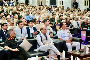 The Union Minister for Defence, Shri Rajnath Singh attends the RAN SAMWAD at the Army War College, in Dr Ambedkar Nagar, Madhya Pradesh on August 27, 2025.