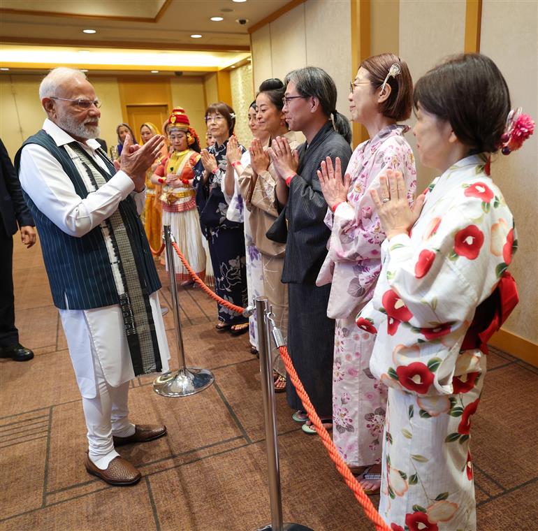 PM receives a rousing welcome by Indian community upon his arrival at a hotel in Tokyo, Japan on August 29, 2025.:Prime Minister's Office PM receives a rousing welcome by Indian community upon his arrival at a hotel in Tokyo, Japan on August 29, 2025.:Prime Minister