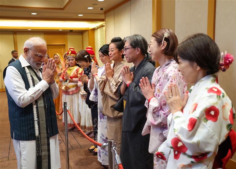 PM receives a rousing welcome by Indian community upon his arrival at a hotel in Tokyo, Japan on August 29, 2025.:Prime Minister's Office PM receives a rousing welcome by Indian community upon his arrival at a hotel in Tokyo, Japan on August 29, 2025.:Prime Minister