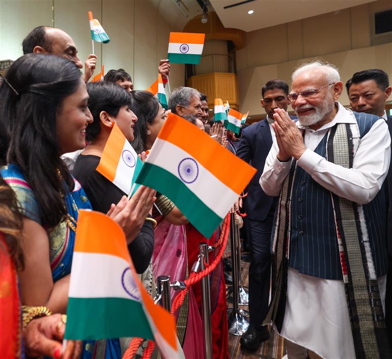PM receives a rousing welcome by Indian community upon his arrival at a hotel in Tokyo, Japan on August 29, 2025.:Prime Minister's Office PM receives a rousing welcome by Indian community upon his arrival at a hotel in Tokyo, Japan on August 29, 2025.:Prime Minister