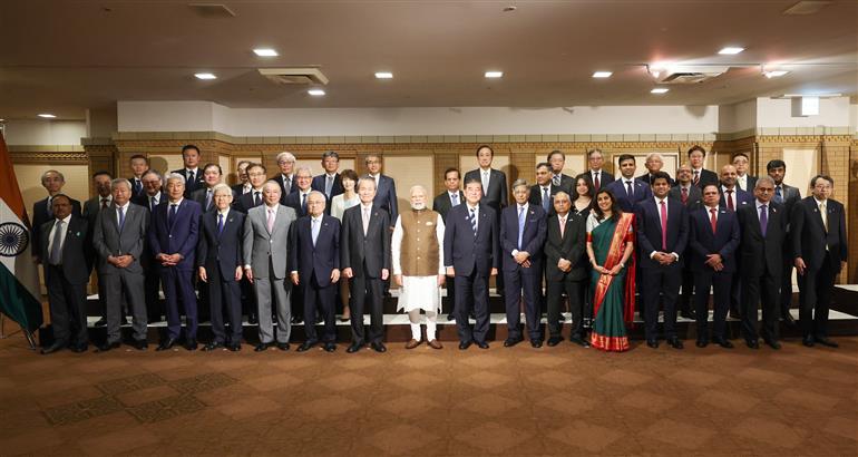 PM in a group photograph with business leaders during the India-Japan Business Event in Tokyo, Japan on August 29, 2025.:Prime Minister's Office PM in a group photograph with business leaders during the India-Japan Business Event in Tokyo, Japan on August 29, 2025.:Prime Minister