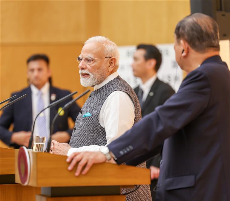 PM addressing at the Exchange of MoUs & Joint Press Statements in Tokyo, Japan on August 29, 2025.:Prime Minister's Office PM addressing at the Exchange of MoUs & Joint Press Statements in Tokyo, Japan on August 29, 2025.:Prime Minister
