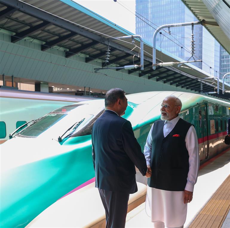 PM and the Prime Minister of Japan, Mr. Shigeru Ishiba travelled from Tokyo to Sendai by the Shinkansen (Hayabusa 17), Japan’s high-speed bullet train, in Japan on August 30, 2025.:Prime Minister's Office PM and the Prime Minister of Japan, Mr. Shigeru Ishiba travelled from Tokyo to Sendai by the Shinkansen (Hayabusa 17), Japan’s high-speed bullet train, in Japan on August 30, 2025.:Prime Minister