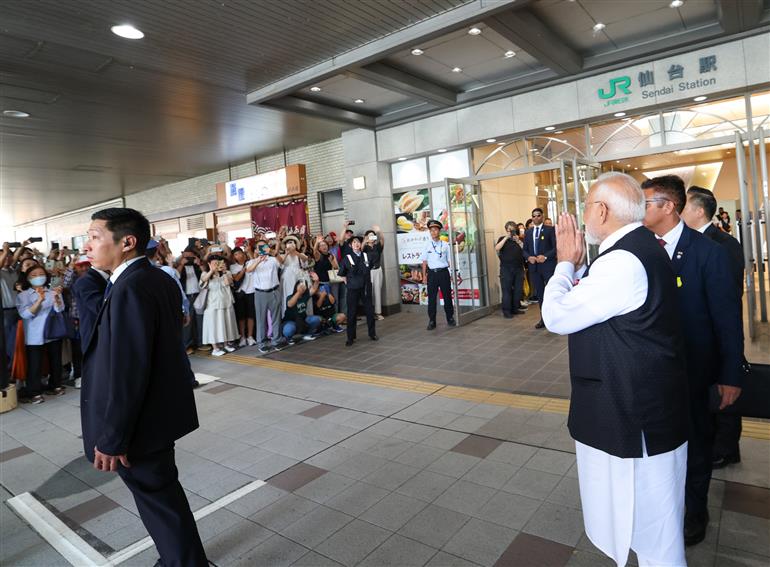 PM being welcomed with chants by enthusiastic crowd upon his arrival at Sendai, in Japan on August 30, 2025.:Prime Minister's Office PM being welcomed with chants by enthusiastic crowd upon his arrival at Sendai, in Japan on August 30, 2025.:Prime Minister