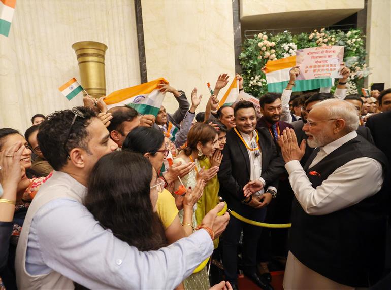 PM receives warm welcome by the Indian community at hotel in Tianjin, China on August 30, 2025.:Prime Minister's Office PM receives warm welcome by the Indian community at hotel in Tianjin, China on August 30, 2025.:Prime Minister