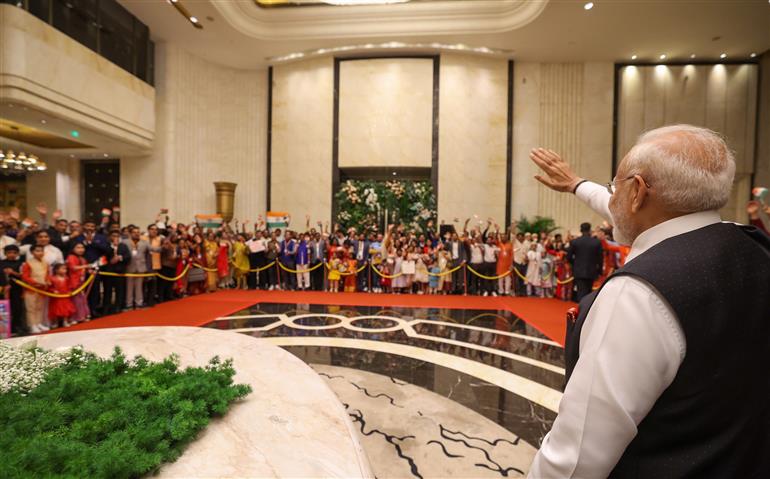 PM receives warm welcome by the Indian community at hotel in Tianjin, China on August 30, 2025.:Prime Minister's Office PM receives warm welcome by the Indian community at hotel in Tianjin, China on August 30, 2025.:Prime Minister