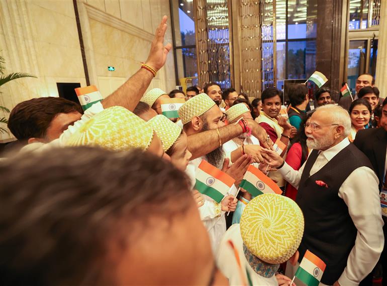 PM receives warm welcome by the Indian community at hotel in Tianjin, China on August 30, 2025.:Prime Minister's Office PM receives warm welcome by the Indian community at hotel in Tianjin, China on August 30, 2025.:Prime Minister