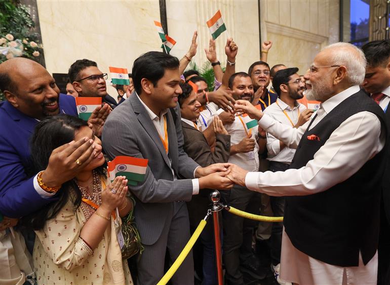 PM receives warm welcome by the Indian community at hotel in Tianjin, China on August 30, 2025.:Prime Minister's Office PM receives warm welcome by the Indian community at hotel in Tianjin, China on August 30, 2025.:Prime Minister