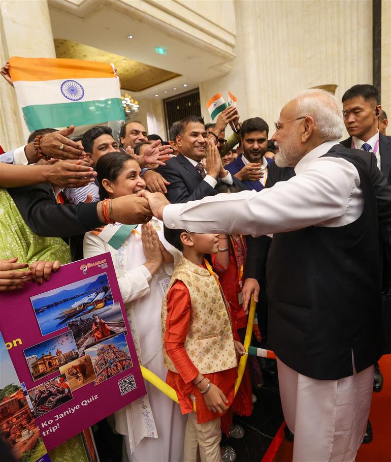 PM receives warm welcome by the Indian community at hotel in Tianjin, China on August 30, 2025.:Prime Minister's Office PM receives warm welcome by the Indian community at hotel in Tianjin, China on August 30, 2025.:Prime Minister
