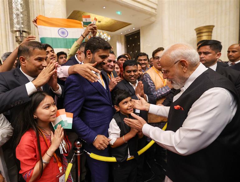 PM receives warm welcome by the Indian community at hotel in Tianjin, China on August 30, 2025.:Prime Minister's Office PM receives warm welcome by the Indian community at hotel in Tianjin, China on August 30, 2025.:Prime Minister