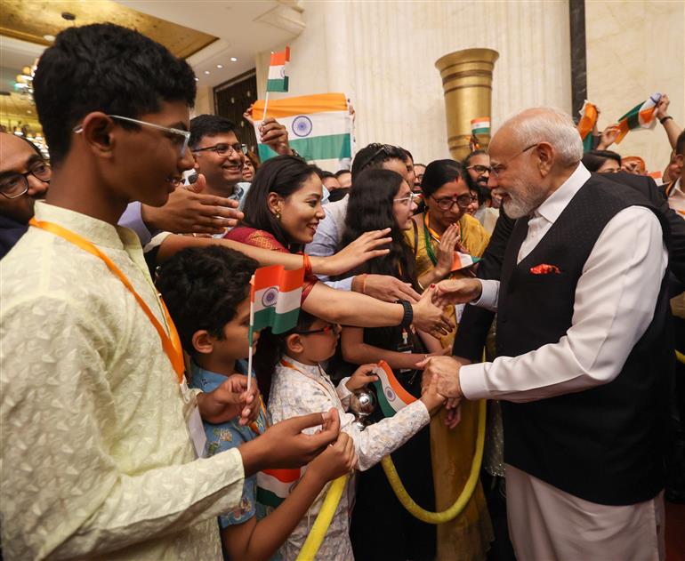 PM receives warm welcome by the Indian community at hotel in Tianjin, China on August 30, 2025.:Prime Minister's Office PM receives warm welcome by the Indian community at hotel in Tianjin, China on August 30, 2025.:Prime Minister