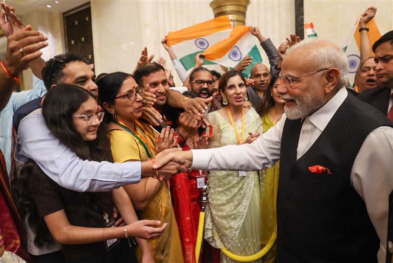 PM receives warm welcome by the Indian community at hotel in Tianjin, China on August 30, 2025.:Prime Minister's Office PM receives warm welcome by the Indian community at hotel in Tianjin, China on August 30, 2025.:Prime Minister