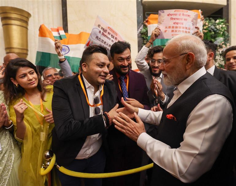 PM receives warm welcome by the Indian community at hotel in Tianjin, China on August 30, 2025.:Prime Minister's Office PM receives warm welcome by the Indian community at hotel in Tianjin, China on August 30, 2025.:Prime Minister