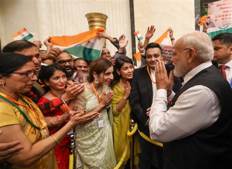 PM receives warm welcome by the Indian community at hotel in Tianjin, China on August 30, 2025.:Prime Minister's Office PM receives warm welcome by the Indian community at hotel in Tianjin, China on August 30, 2025.:Prime Minister