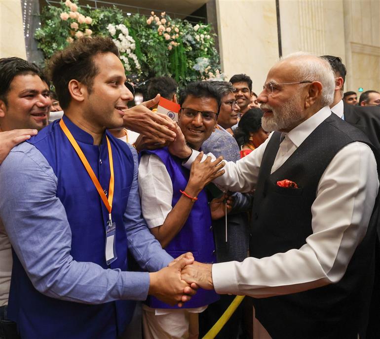 PM receives warm welcome by the Indian community at hotel in Tianjin, China on August 30, 2025.:Prime Minister's Office PM receives warm welcome by the Indian community at hotel in Tianjin, China on August 30, 2025.:Prime Minister