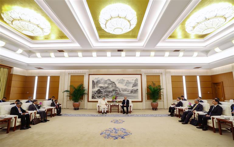 PM meeting with Cai Qi Politburo standing Committee Member and First Ranked Secretary of the Secretariat of the CPC Central Committee in Tianjin, China on August 31, 2025. :Prime Minister's Office PM meeting with Cai Qi Politburo standing Committee Member and First Ranked Secretary of the Secretariat of the CPC Central Committee in Tianjin, China on August 31, 2025. :Prime Minister