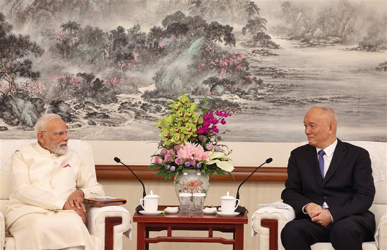 PM meeting with Cai Qi Politburo standing Committee Member and First Ranked Secretary of the Secretariat of the CPC Central Committee in Tianjin, China on August 31, 2025. :Prime Minister's Office PM meeting with Cai Qi Politburo standing Committee Member and First Ranked Secretary of the Secretariat of the CPC Central Committee in Tianjin, China on August 31, 2025. :Prime Minister