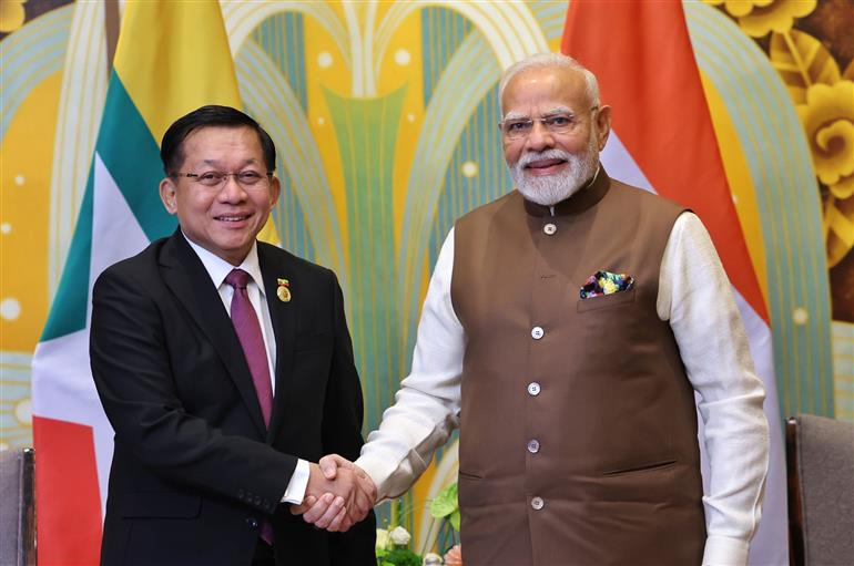 PM in a bilateral meeting with Mr. Min Aung Hlaing, Senior General of the Republic of the Union of Myanmar in Tianjin, China on August 31, 2025. :Prime Minister's Office PM in a bilateral meeting with Mr. Min Aung Hlaing, Senior General of the Republic of the Union of Myanmar in Tianjin, China on August 31, 2025. :Prime Minister