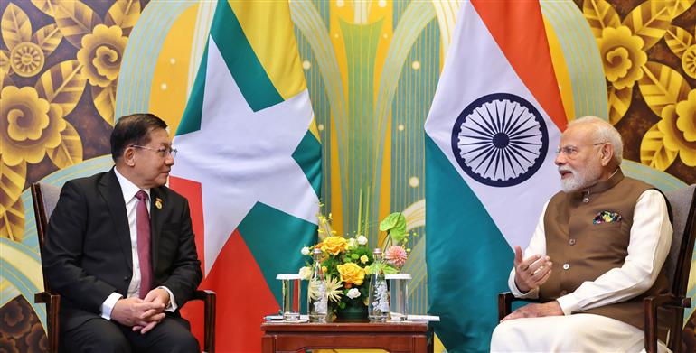 PM in a bilateral meeting with Mr. Min Aung Hlaing, Senior General of the Republic of the Union of Myanmar in Tianjin, China on August 31, 2025. :Prime Minister's Office PM in a bilateral meeting with Mr. Min Aung Hlaing, Senior General of the Republic of the Union of Myanmar in Tianjin, China on August 31, 2025. :Prime Minister