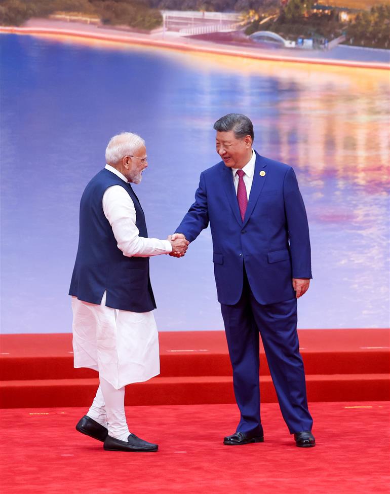 PM meets President of China, Mr. Xi Jinping during Official Reception for Heads of States/Heads of Governments at SCO Summit at Tianjin, in China on August 31, 2025.:Prime Minister's Office PM meets President of China, Mr. Xi Jinping during Official Reception for Heads of States/Heads of Governments at SCO Summit at Tianjin, in China on August 31, 2025.:Prime Minister