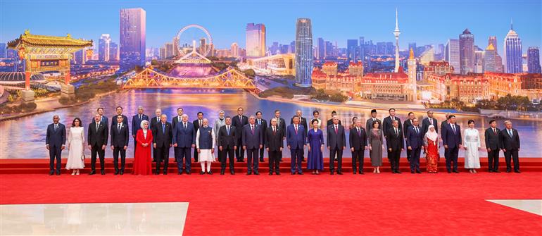 PM in a group photograph with Heads of States/Heads of Governments at SCO Summit at Tianjin, in China on August 31, 2025.:Prime Minister's Office PM in a group photograph with Heads of States/Heads of Governments at SCO Summit at Tianjin, in China on August 31, 2025.:Prime Minister