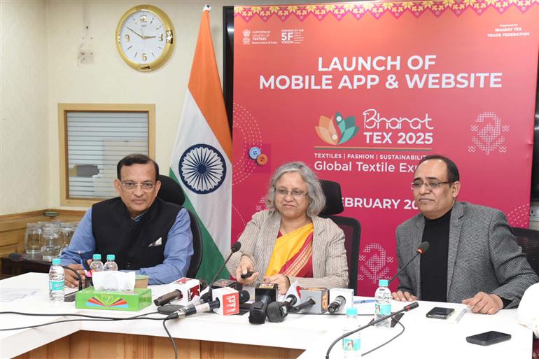 The Secretary, Ministry of Textiles, Smt. Neelam Shami Rao launches Bharat Tex 2025 App and website, in New Delhi on February 04, 2025.