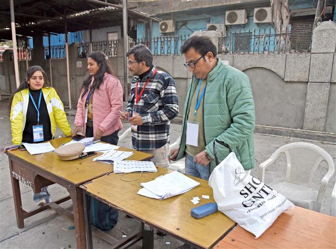 Voting concludes in Delhi Assembly Elections 2025 at Government Co-Ed Senior Secondary School, Lodhi Road in New Delhi on February 05, 2025.