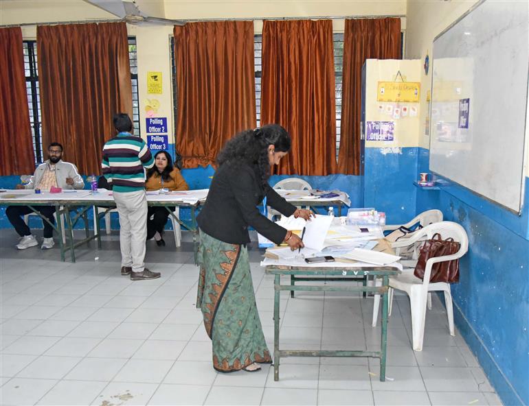 Voting concludes in Delhi Assembly Elections 2025 at Government Co-Ed Senior Secondary School, Lodhi Road in New Delhi on February 05, 2025.