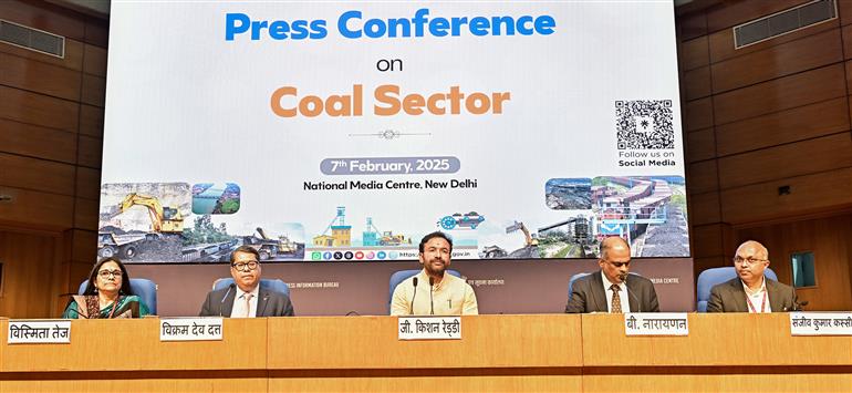 The Union Minister for Coal and Mines, Shri G. Kishan Reddy addressing a Press Conference on Coal Sector at National Media Centre, in New Delhi on February 07, 2025.