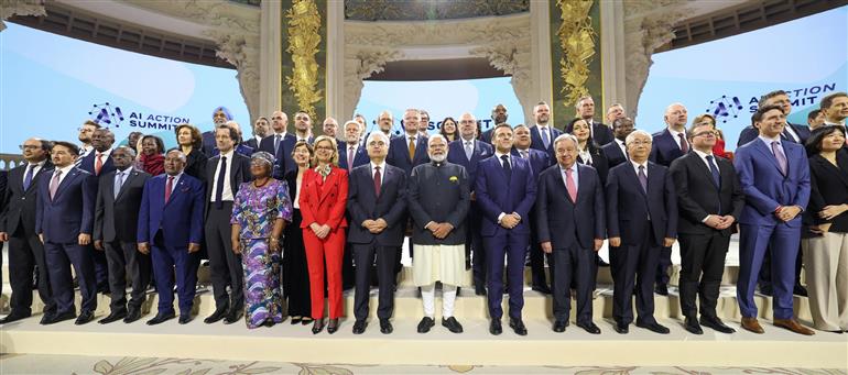 PM in a family photograph during the AI Action Summit, in Paris, France on February 11, 2025.